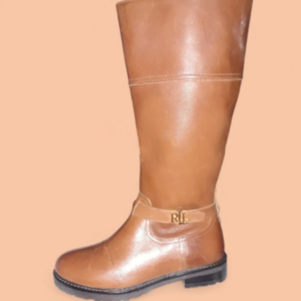 Ralph Lauren Everly Leather Riding Boots Saddle Brown Women s 8.5